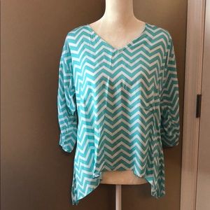 Escapada Aqua/White Chevron 3/4 Sleeve Top